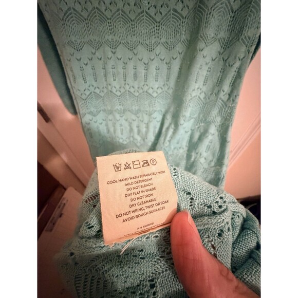 Spell Siesta Knit Dress Women’s Size M Teal Blue Crochet Midi 3/4 Sleeve - Picture 5 of 6